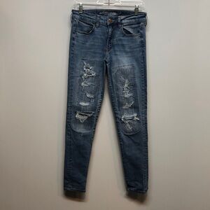 American Eagle Super Stretch Women's 8 jegging jeans Distressed Blue Jean denim